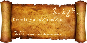 Kroninger Árpád névjegykártya